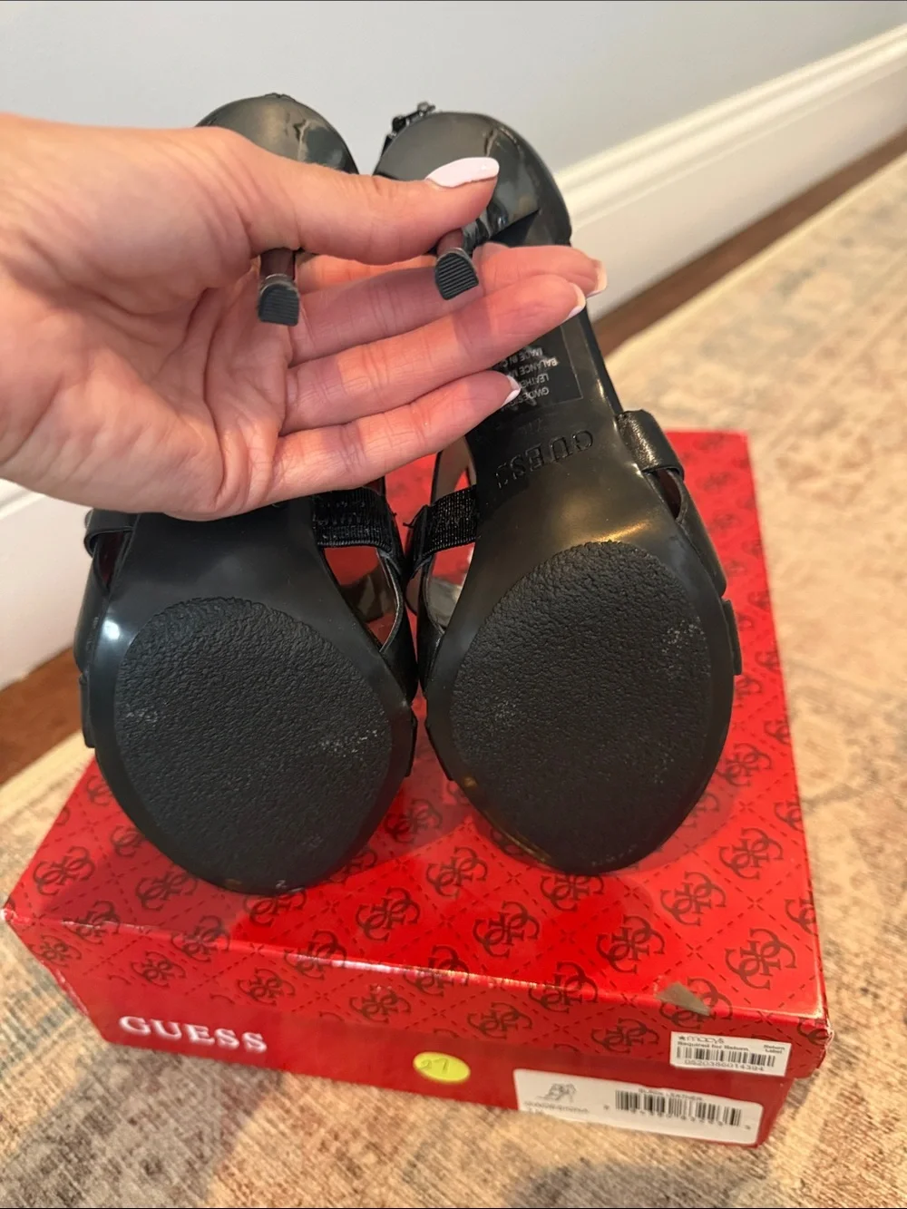 GUESS Black Strappy Studded High-Heel Sandal Booties
